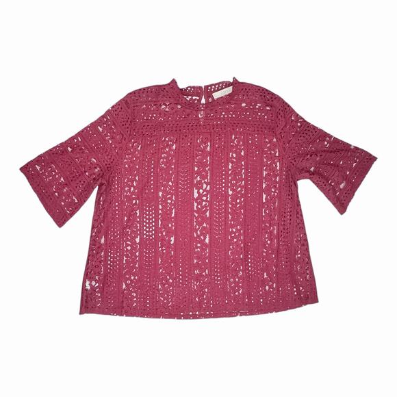 LOFT Women's Maroon Lace Eyelet Blouse - Size XL - Picture 6 of 8